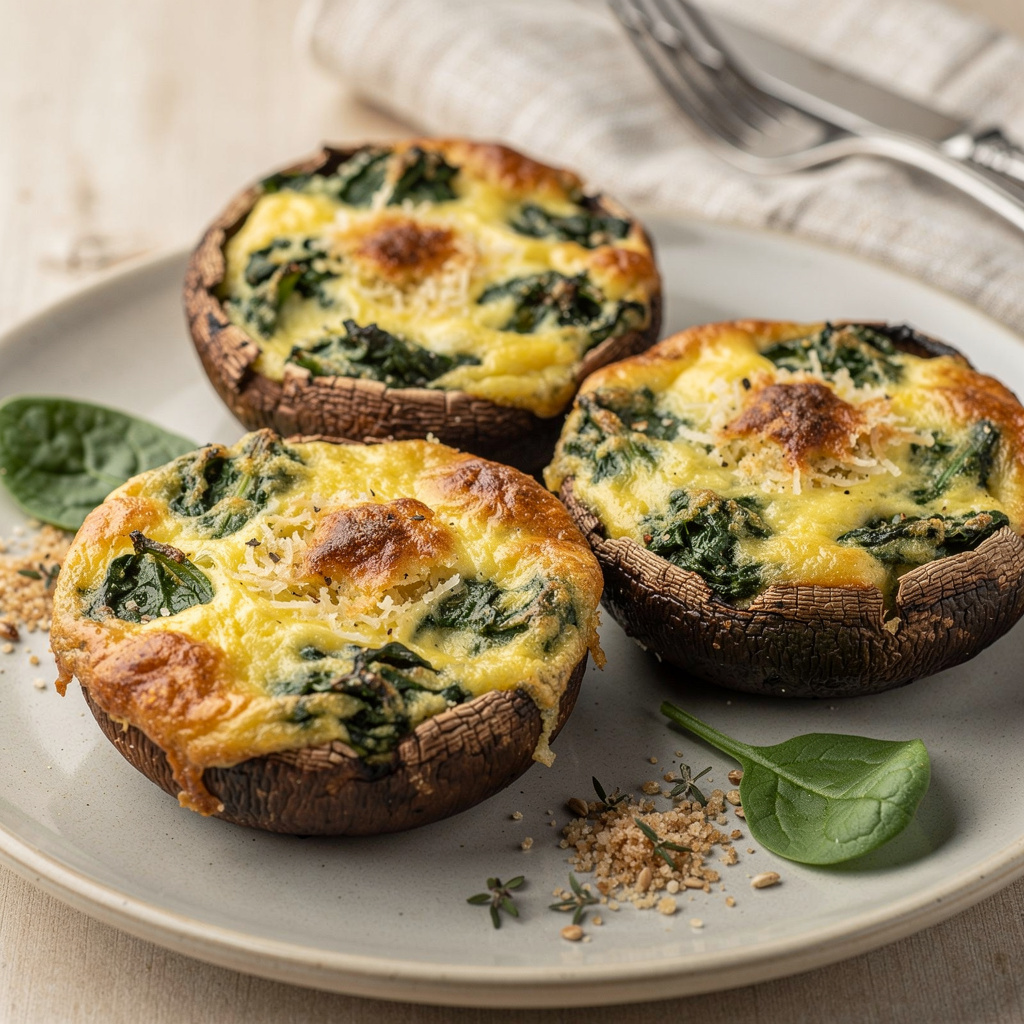 Herbed Spinach Quiche Portabella Caps