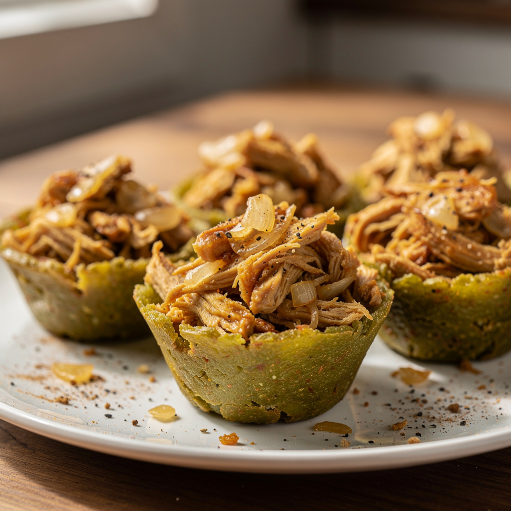 Plantain Cups with Shredded Chicken | Mofonguitos