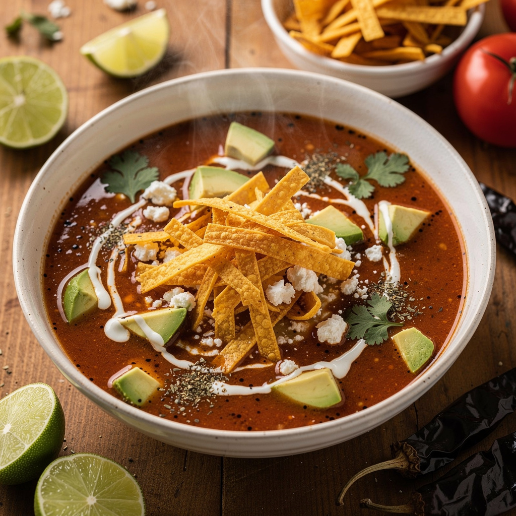 Smoky Pasilla Tortilla Soup (Sopa Azteca)