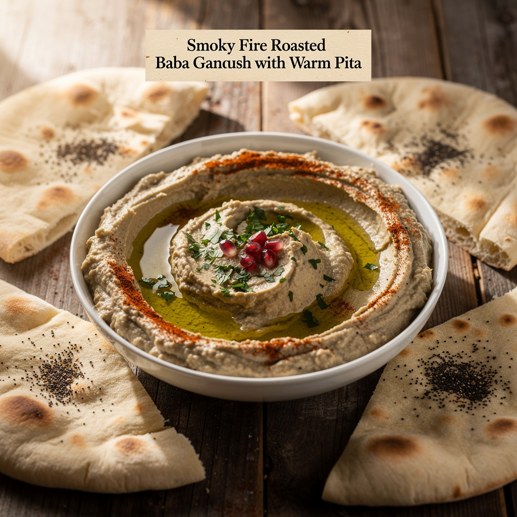 Smoky Fire-Roasted Baba Ganoush with Warm Pita