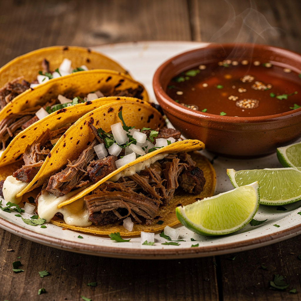 Crispy Birria Tacos with Consome for Dipping