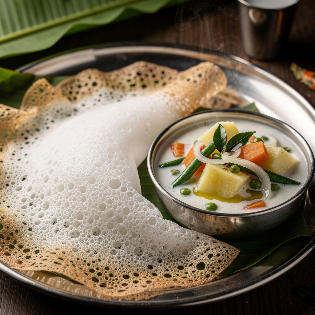 Lacy Kerala Appam with Velvet Coconut Stew