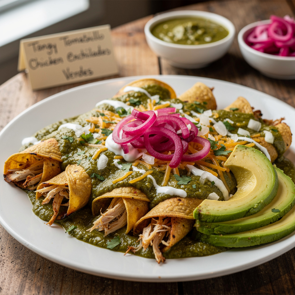 Tangy Tomatillo Chicken Enchiladas Verdes