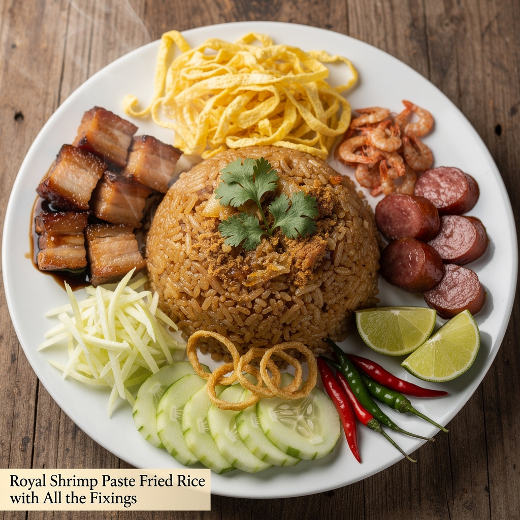 Royal Shrimp Paste Fried Rice with All the Fixings