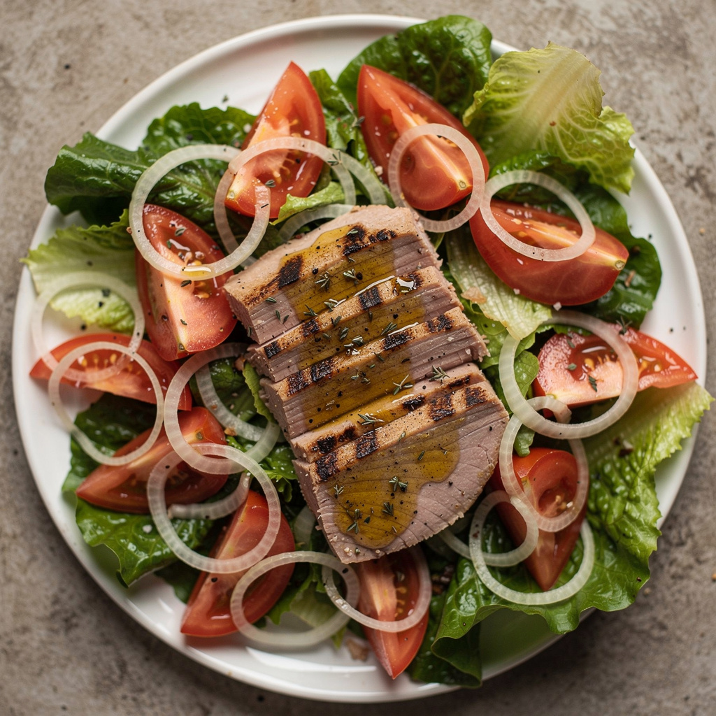 Vidalia Onion and Tomato Salad with Grilled Tuna