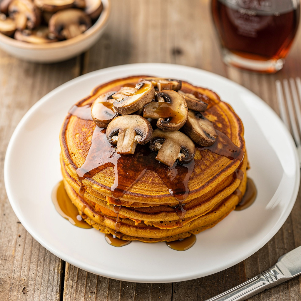 Sweet Potato Pancakes with Balsamic Maple Mushrooms