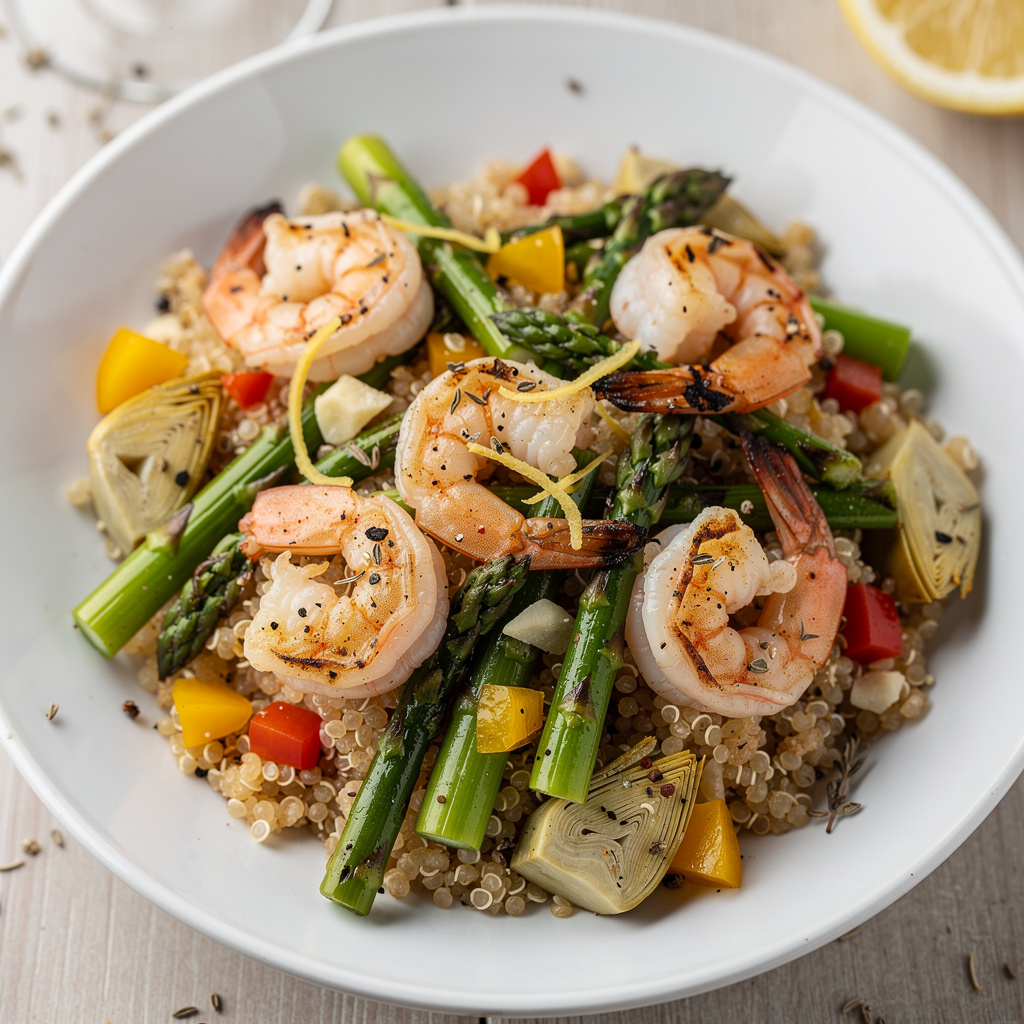 Mediterranean Shrimp Quinoa Bowl with Lemon Dressing