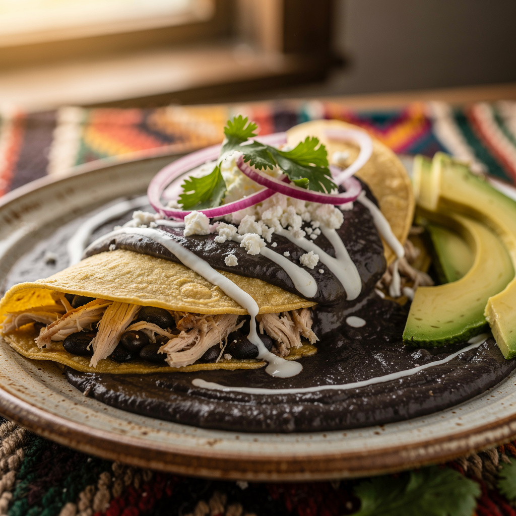 Velvet Bean-Bathed Enfrijoladas