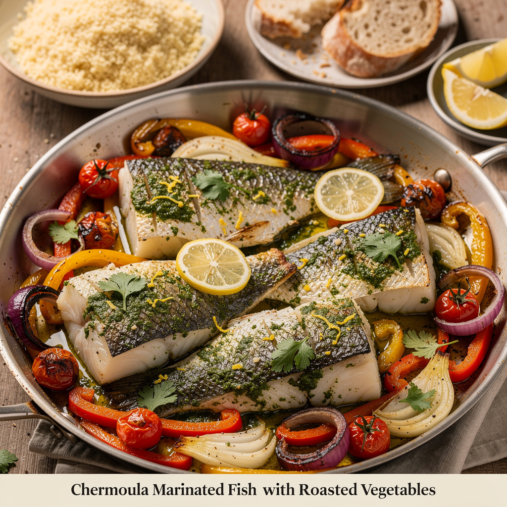 Chermoula-Marinated Fish with Roasted Vegetables