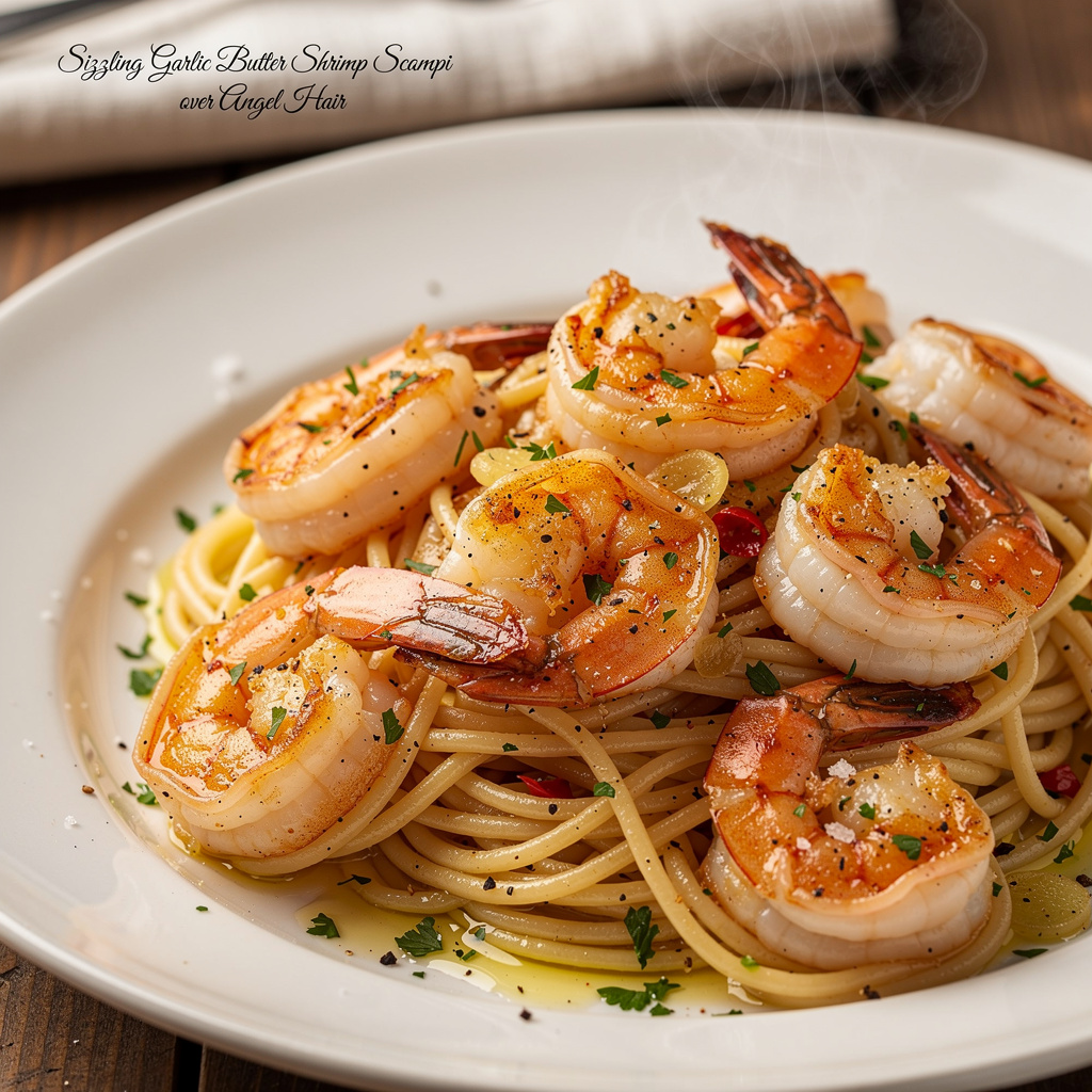 Sizzling Garlic Butter Shrimp Scampi over Angel Hair
