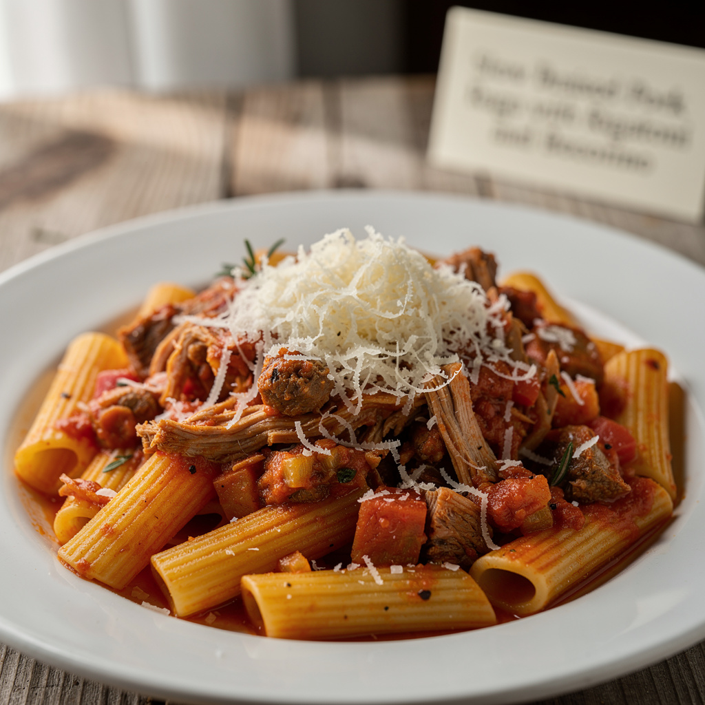 Slow-Braised Pork Ragu with Rigatoni and Pecorino