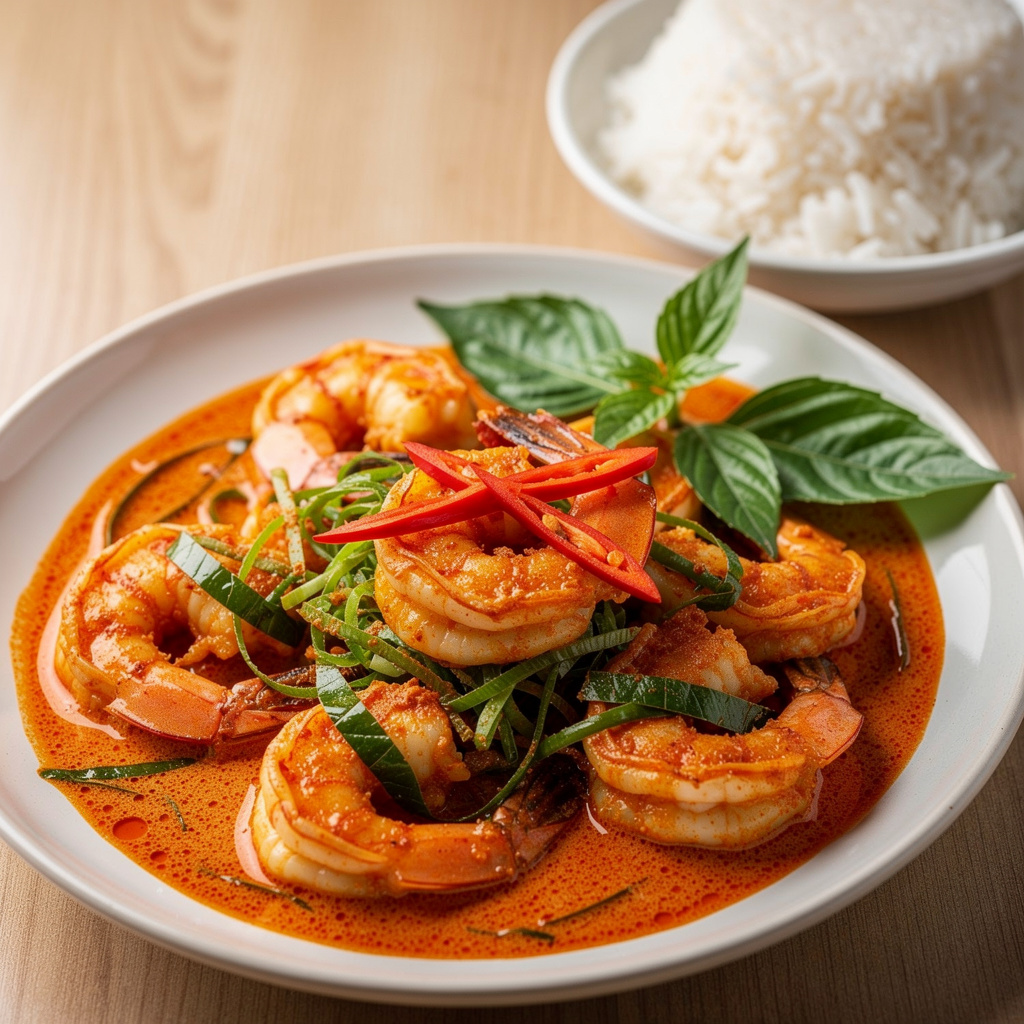 Velvety Chu Chee Shrimp in Red Curry Coconut Sauce
