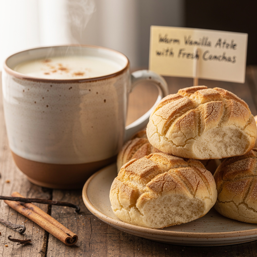 Warm Vanilla Atole with Fresh Conchas