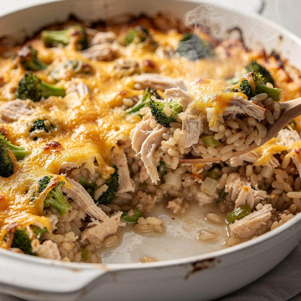 Cheesy Chicken, Broccoli, and Rice Bake