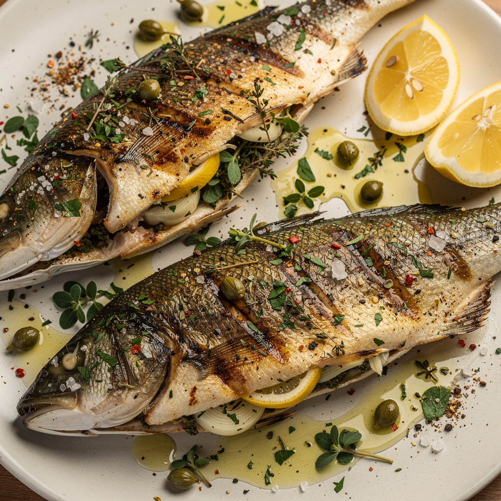 Herb-Stuffed Grilled Whole Branzino