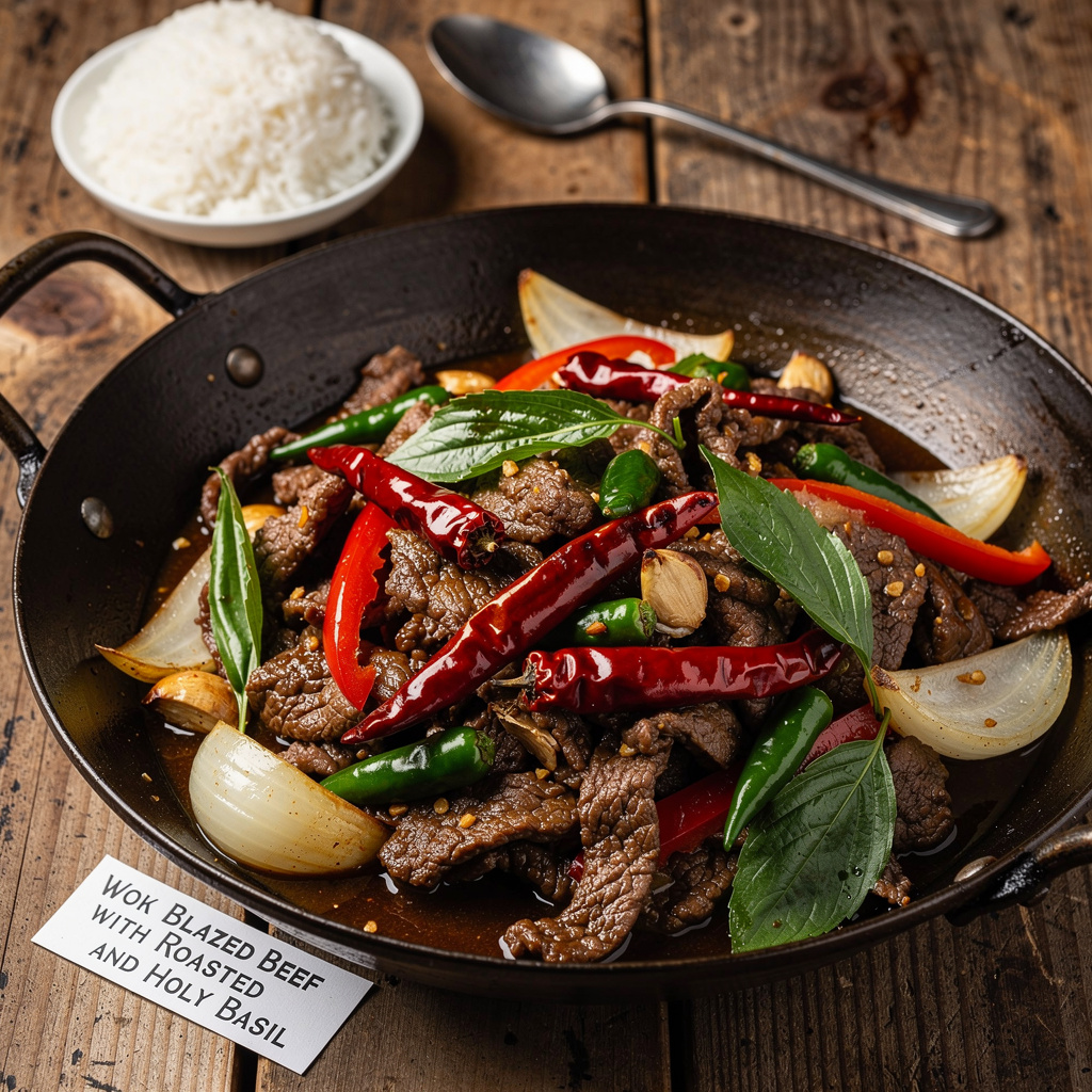 Wok-Blazed Beef with Roasted Chilies and Holy Basil