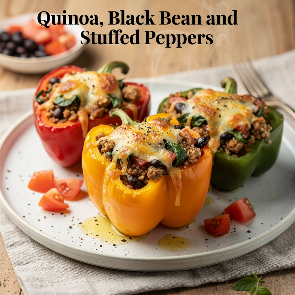 Quinoa, Black Bean and Turkey Stuffed Peppers