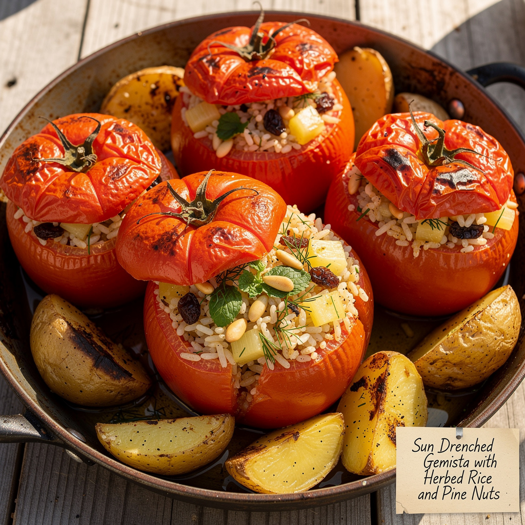 Sun-Drenched Gemista with Herbed Rice and Pine Nuts