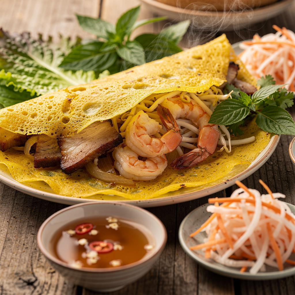 Sizzling Banh Xeo — Crispy Vietnamese Coconut Turmeric Crepes