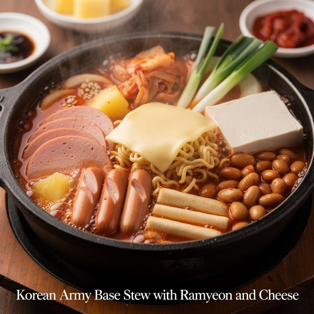Korean Army Base Stew with Ramyeon and Cheese