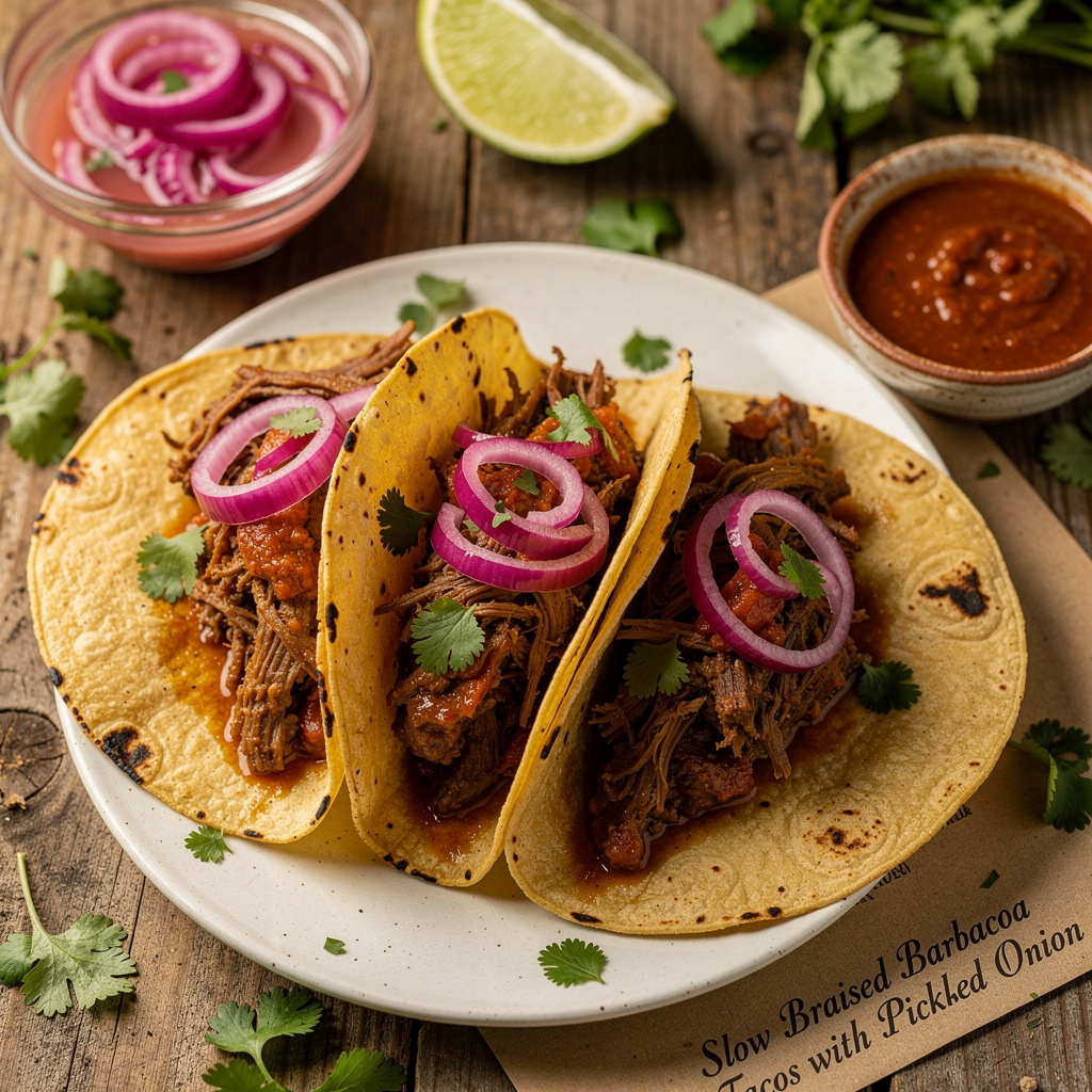Slow-Braised Barbacoa Tacos with Pickled Onion