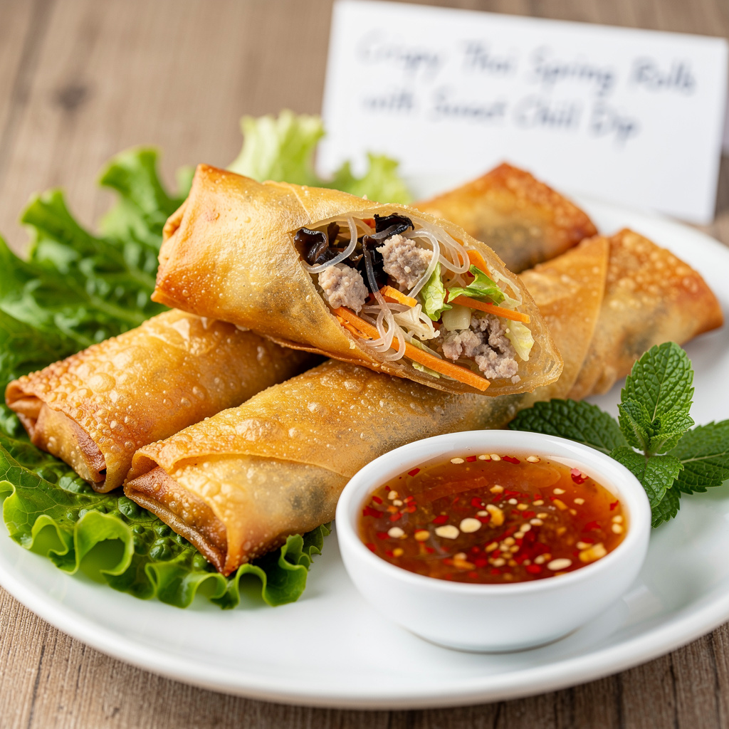 Crispy Thai Spring Rolls with Sweet Chili Dip