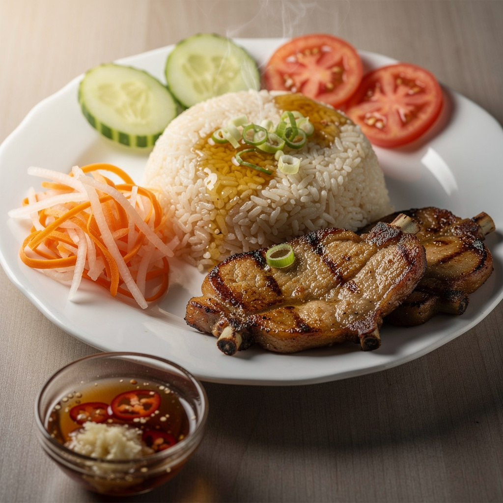 Com Tam Suon — Saigon Broken Rice with Grilled Lemongrass Pork Chops