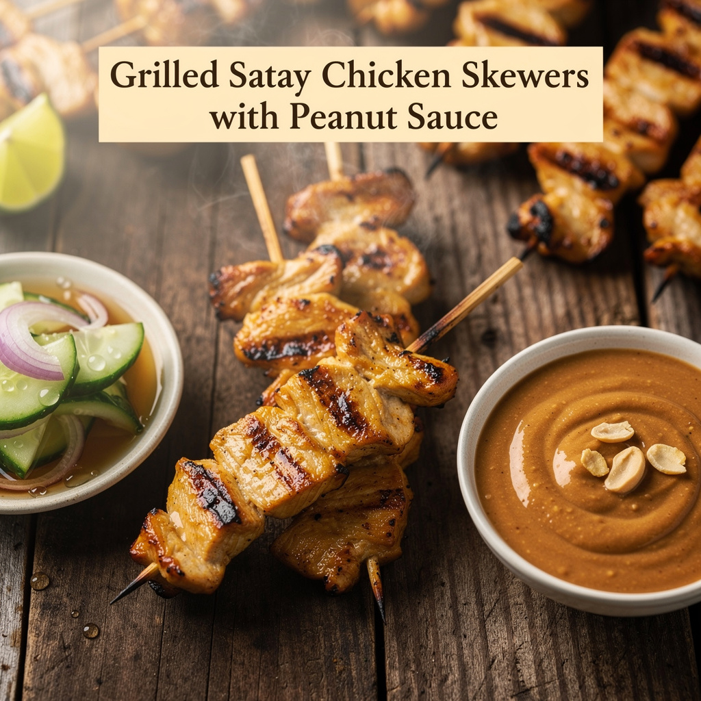 Grilled Satay Chicken Skewers with Peanut Sauce