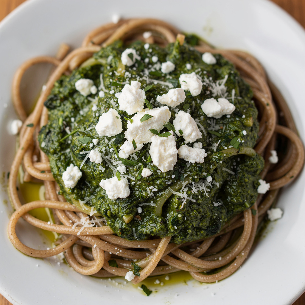 Spaghetti and Spinach Pesto