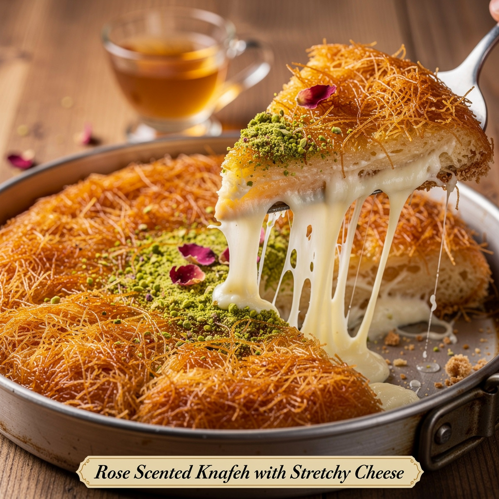 Rose-Scented Knafeh with Stretchy Cheese
