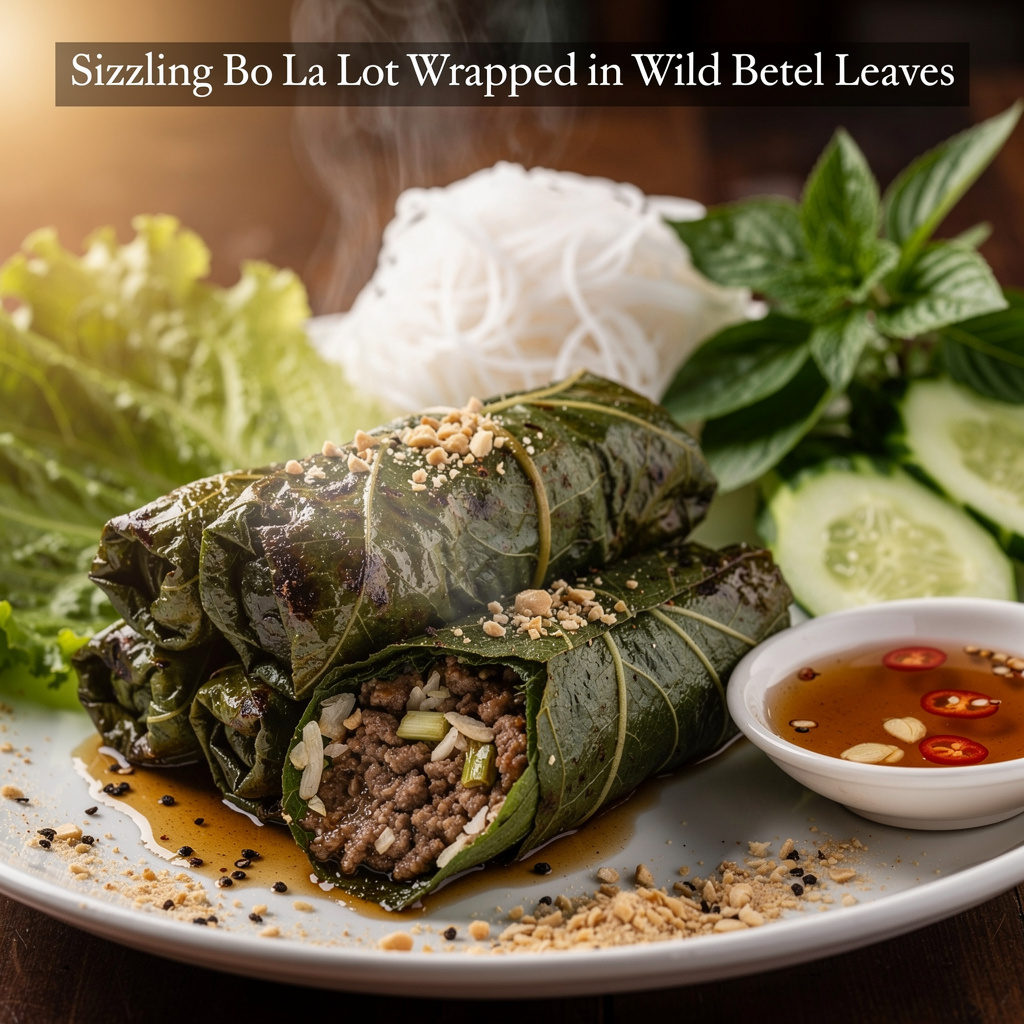 Sizzling Bo La Lot Wrapped in Wild Betel Leaves