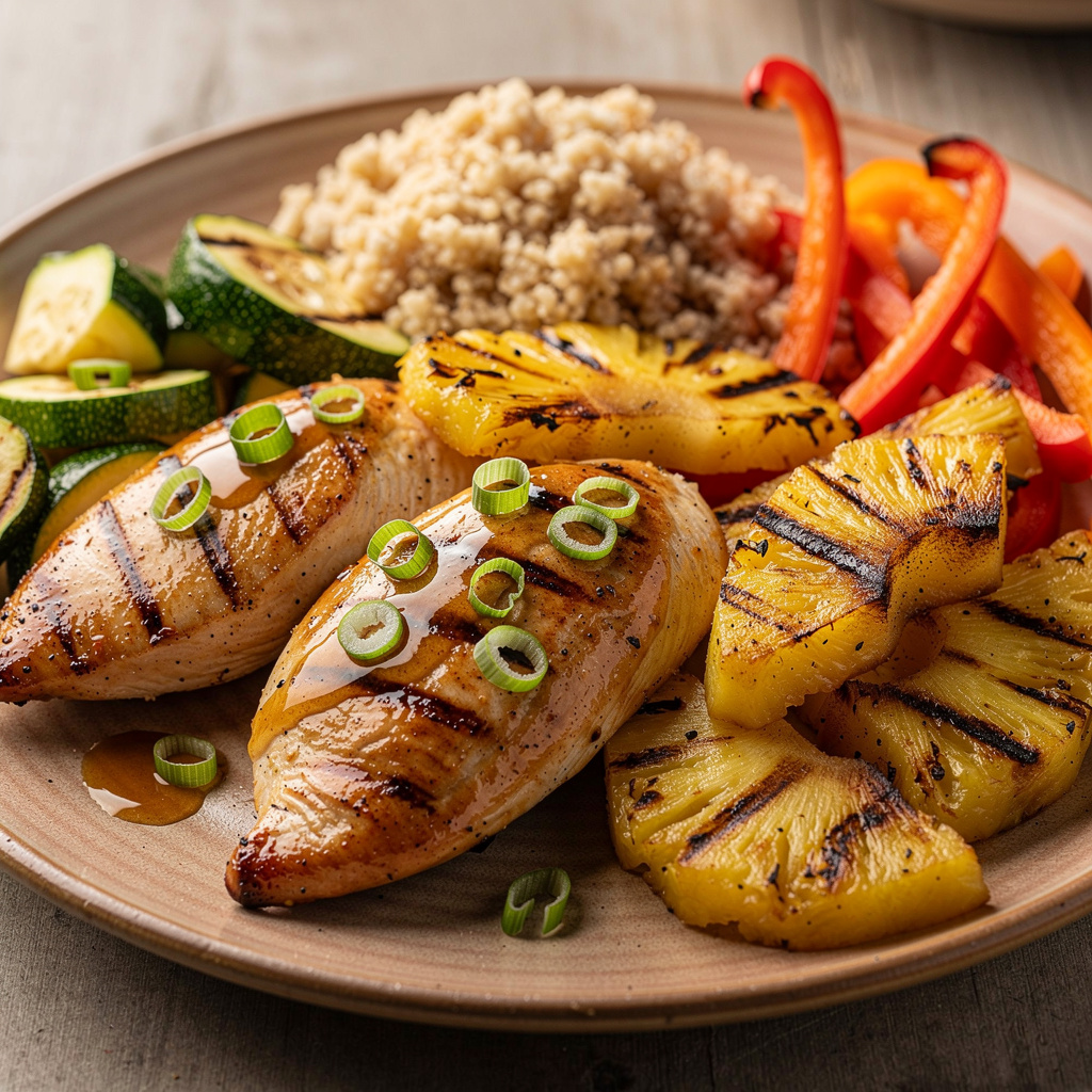 Grilled Pineapple Ginger Glazed Chicken with Zucchini and Peppers