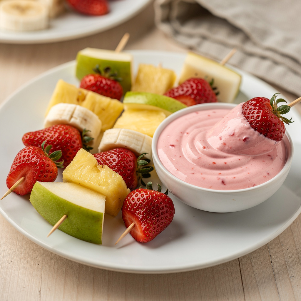 Pear Kabobs with Strawberry Dipping Sauce