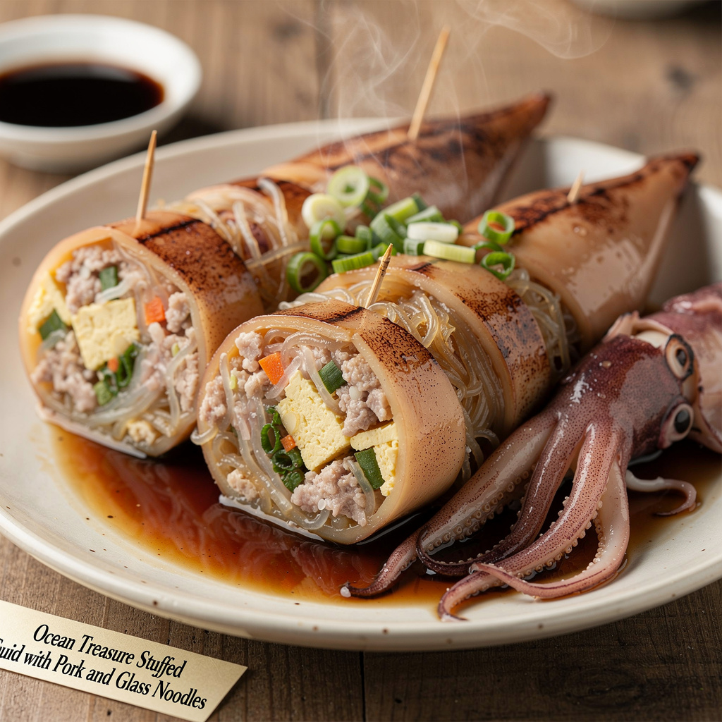 Ocean Treasure Stuffed Squid with Pork and Glass Noodles