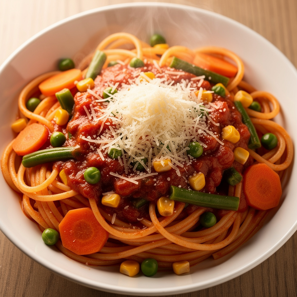 Pasta Primavera in Spaghetti Sauce