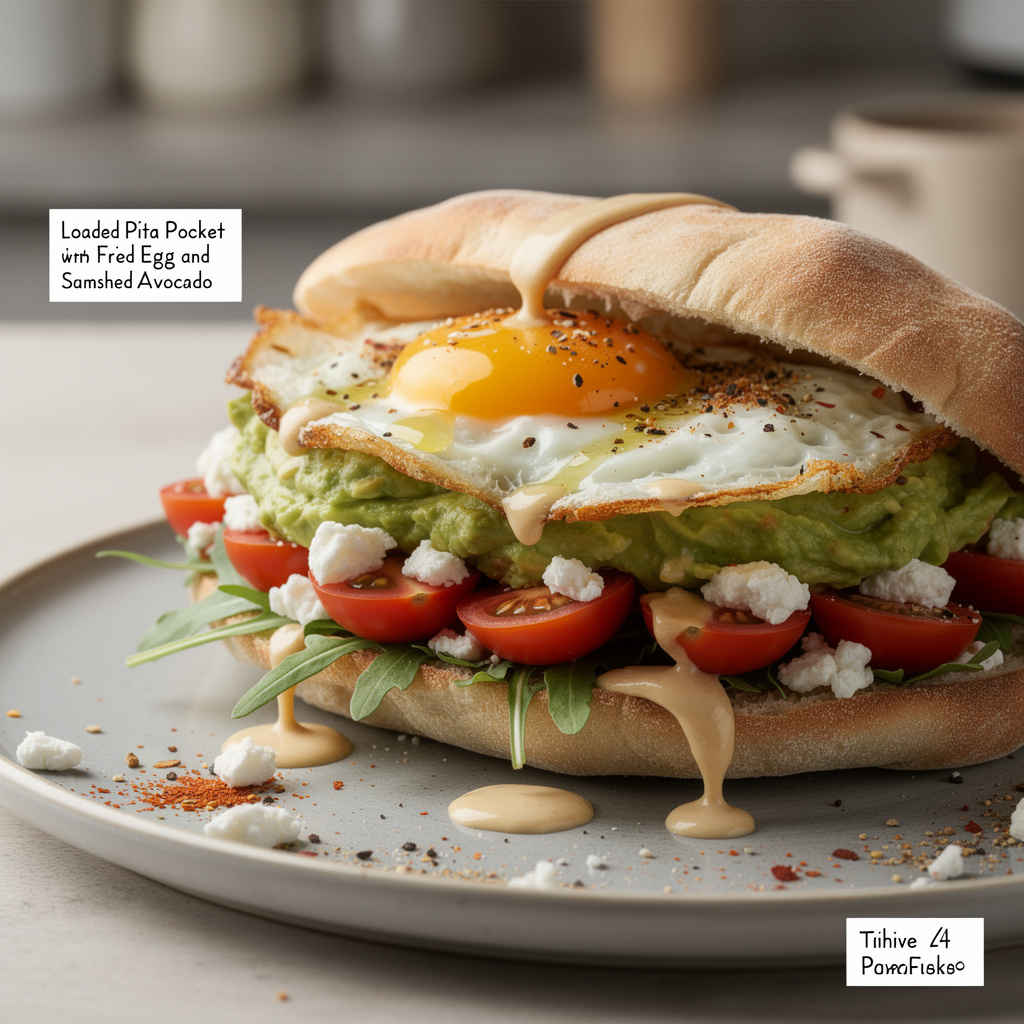 Loaded Pita Pocket with Fried Egg and Smashed Avocado