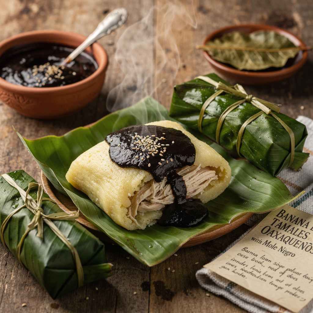 Banana Leaf Tamales Oaxaquenos with Mole Negro