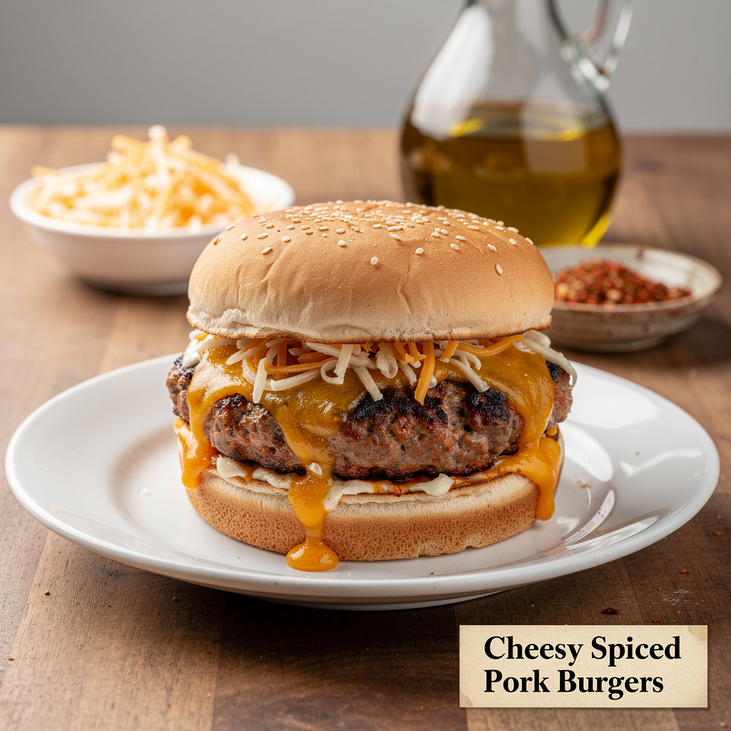 Cheesy Spiced Pork Burgers
