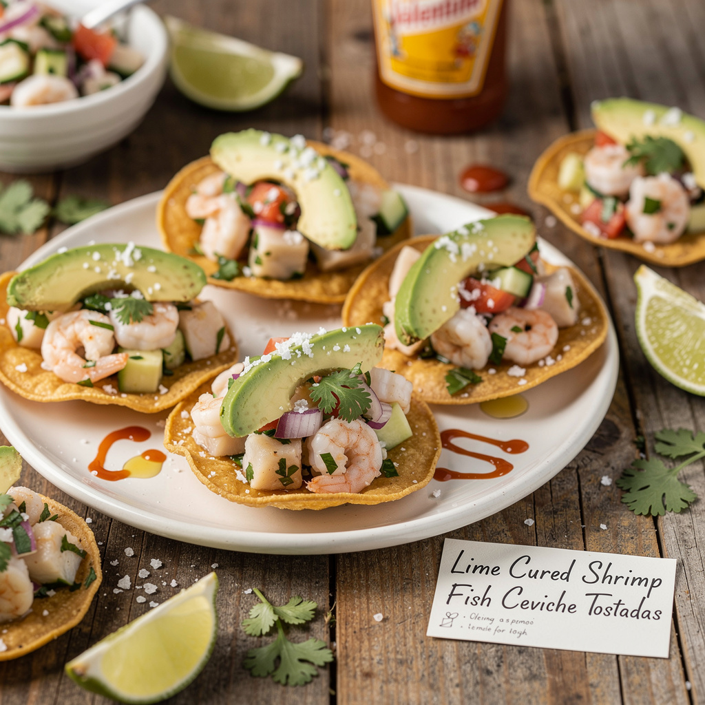 Lime-Cured Shrimp and Fish Ceviche Tostadas