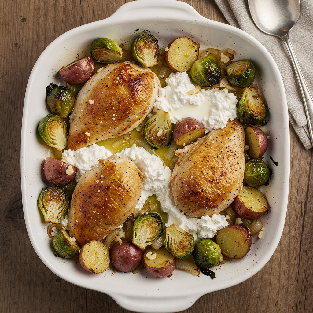 Roasted Brussels Sprouts, Potatoes, and Chicken