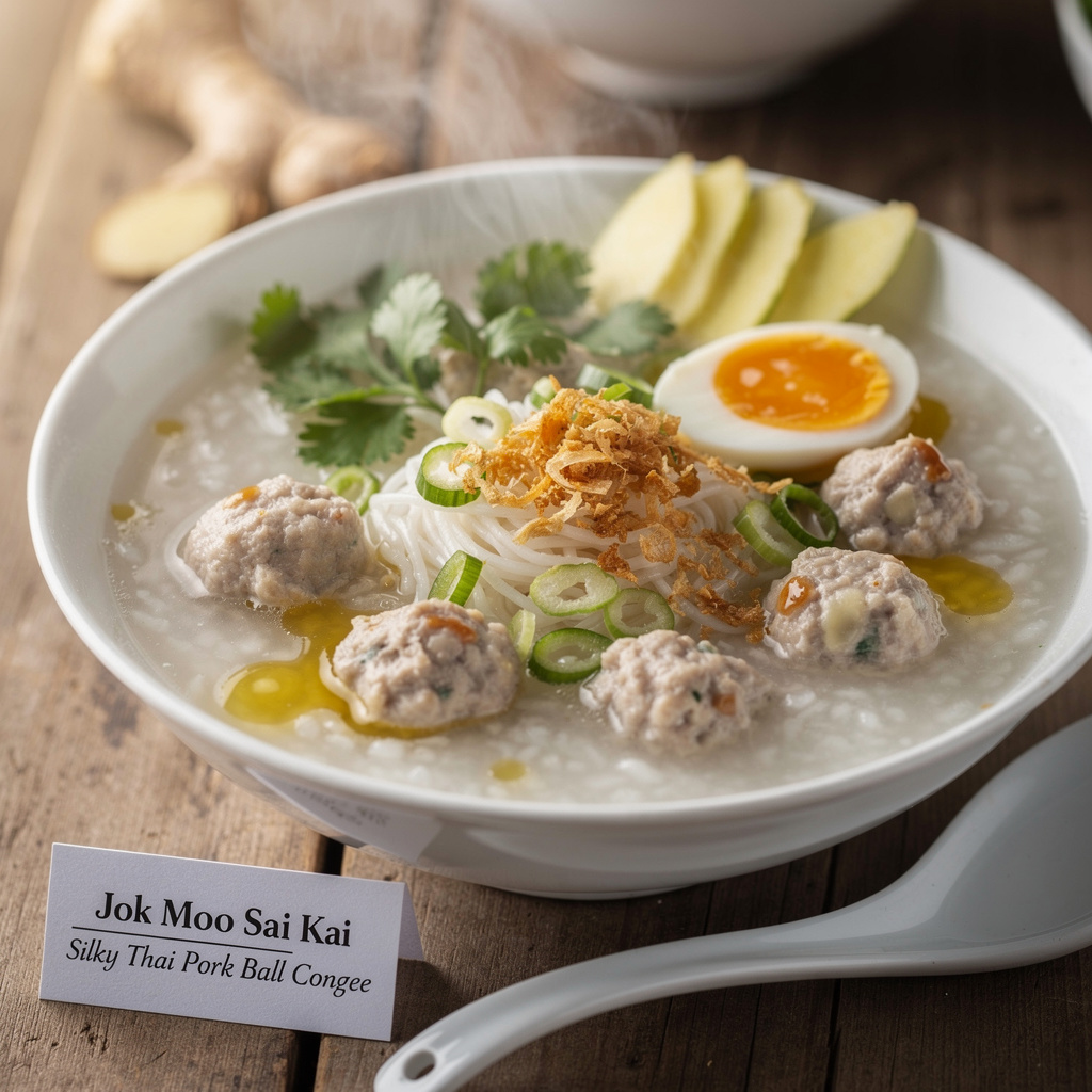 Jok Moo Sai Kai — Silky Thai Pork Ball Congee