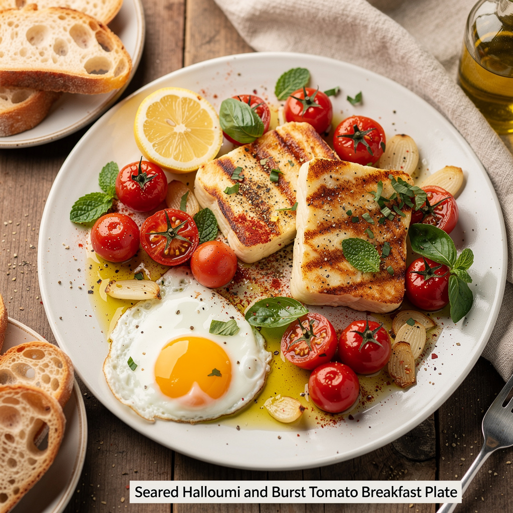 Seared Halloumi and Burst Tomato Breakfast Plate