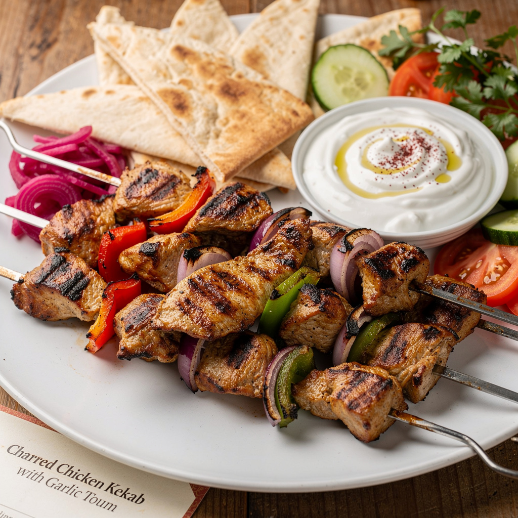 Charred Chicken Kebab Platter with Garlic Toum