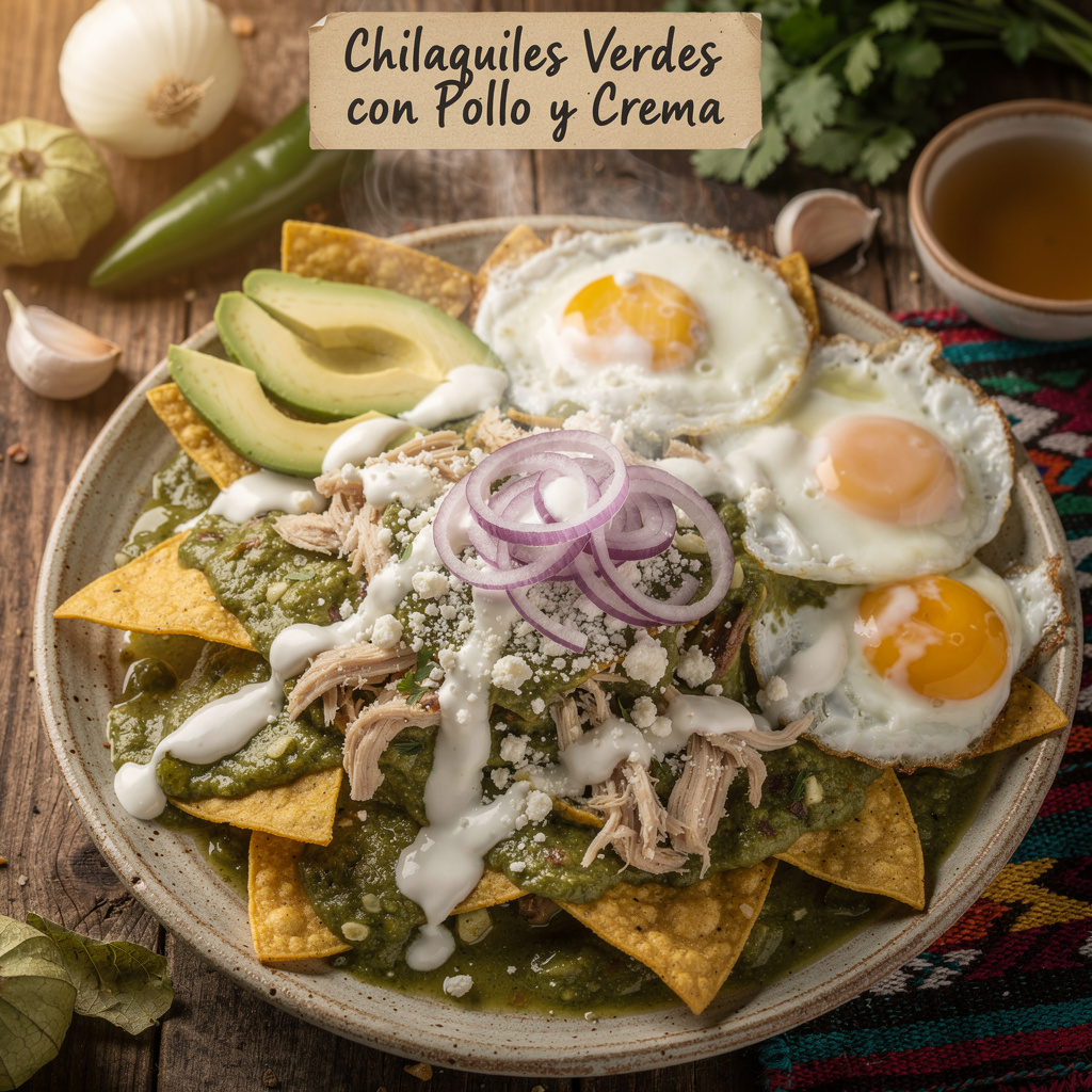 Chilaquiles Verdes con Pollo y Crema