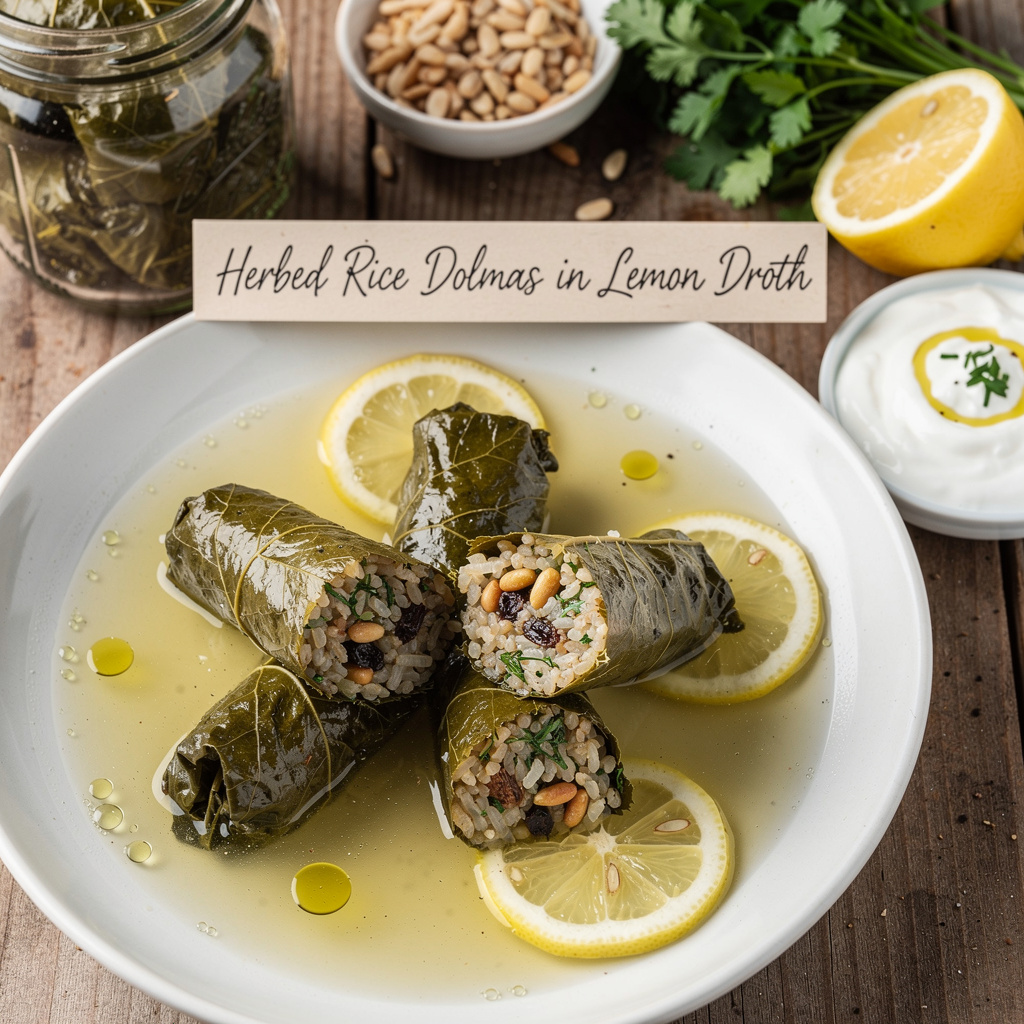 Herbed Rice Dolmas in Lemon Broth