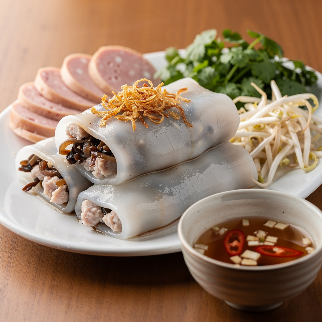 Silky Banh Cuon — Steamed Rice Rolls with Pork and Mushroom