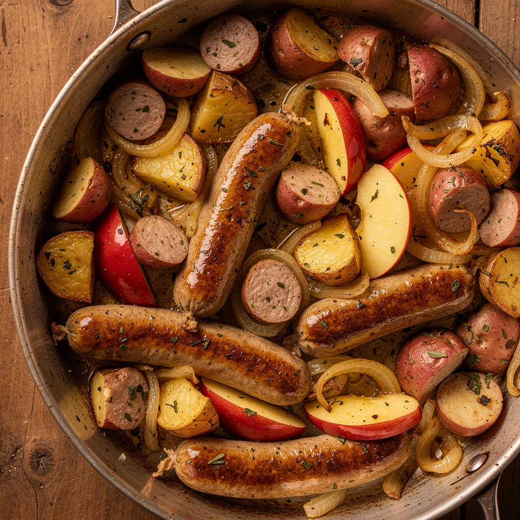 One-Dish Roasted Potatoes and Apples with Chicken Sausage