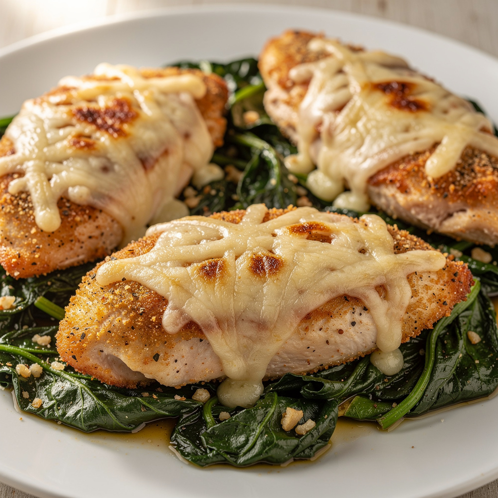 Mozzarella Chicken with Garlic Spinach