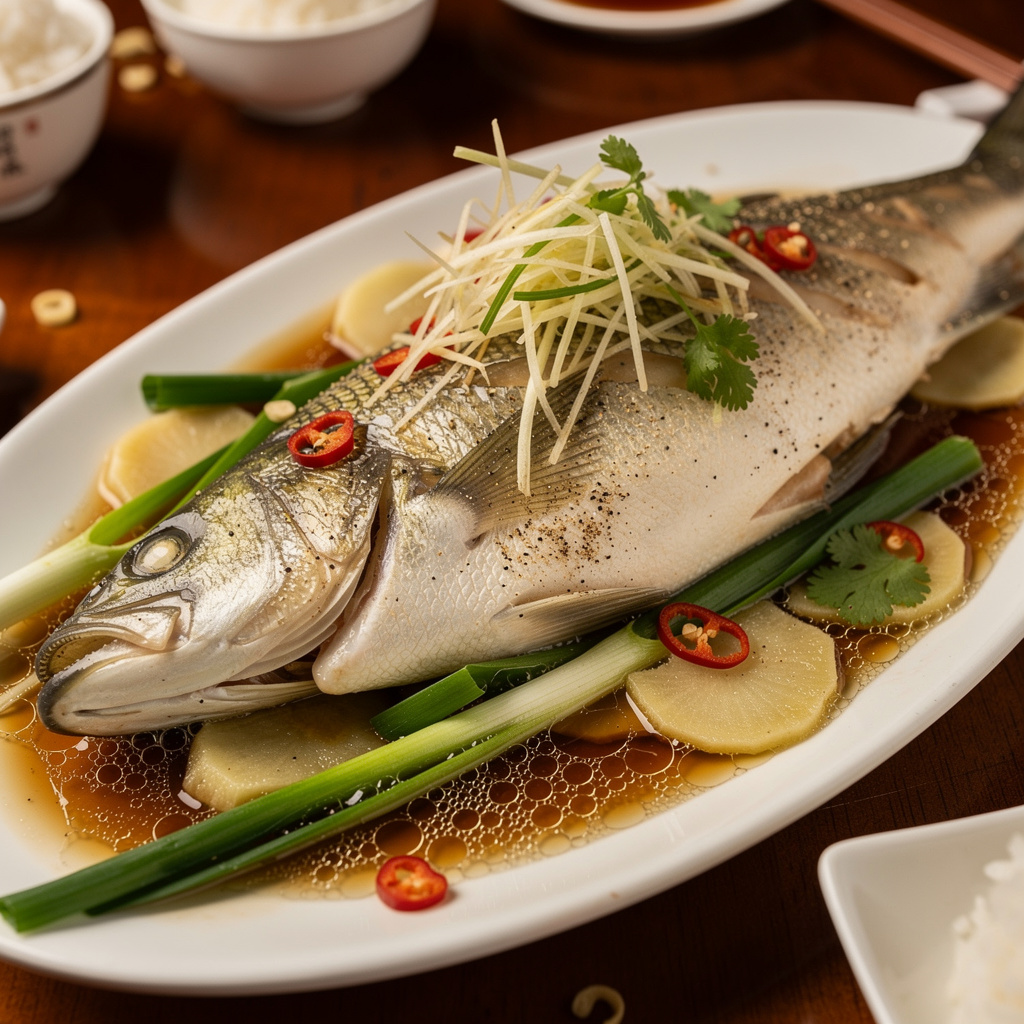 Cantonese Steamed Fish with Ginger and Scallion