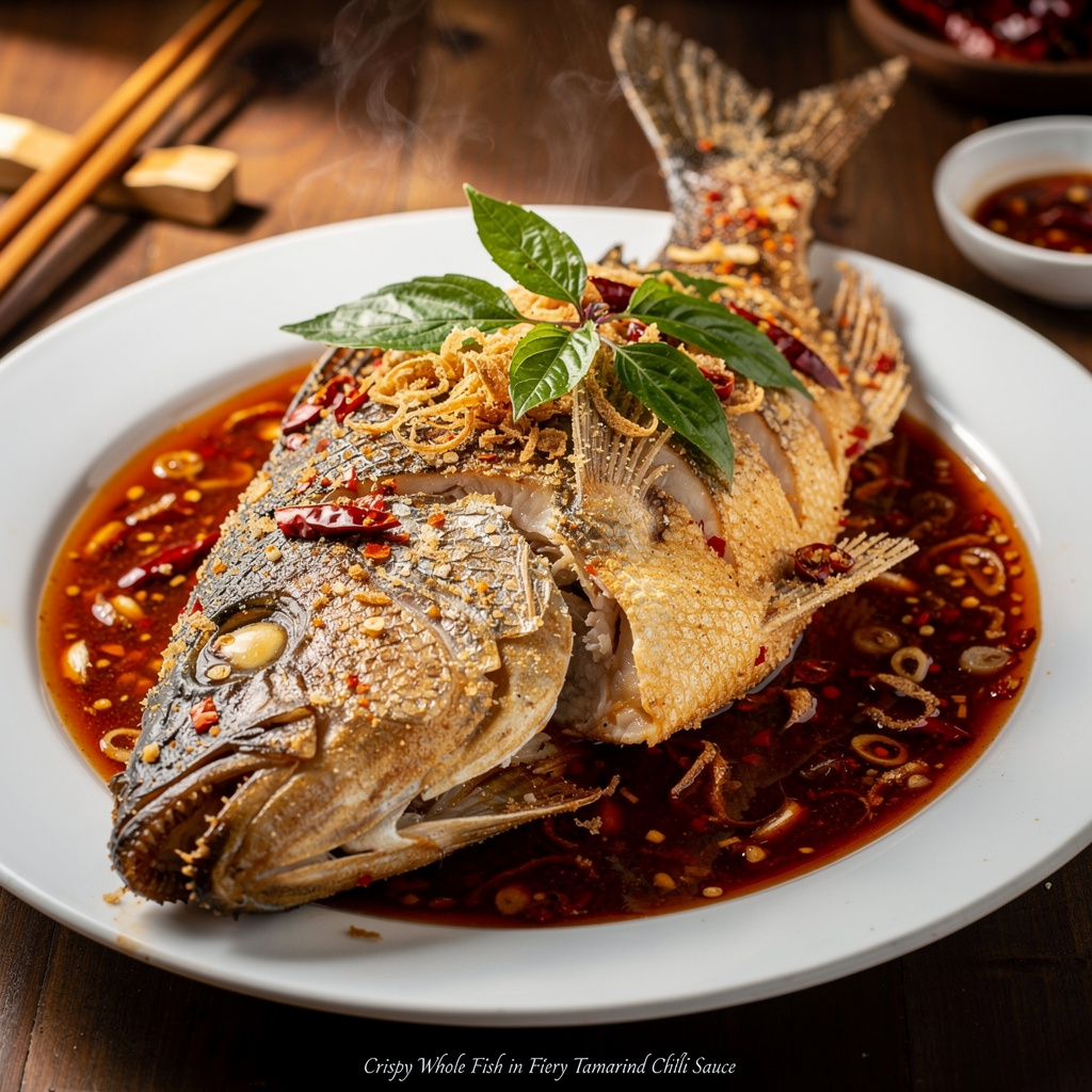 Crispy Whole Fish in Fiery Tamarind-Chili Sauce